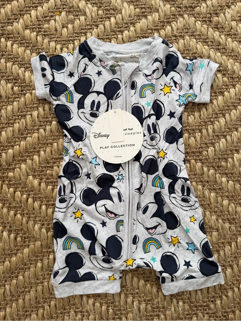 Little Sleepies Gray Mickey Mouse Shortie with Rainbows